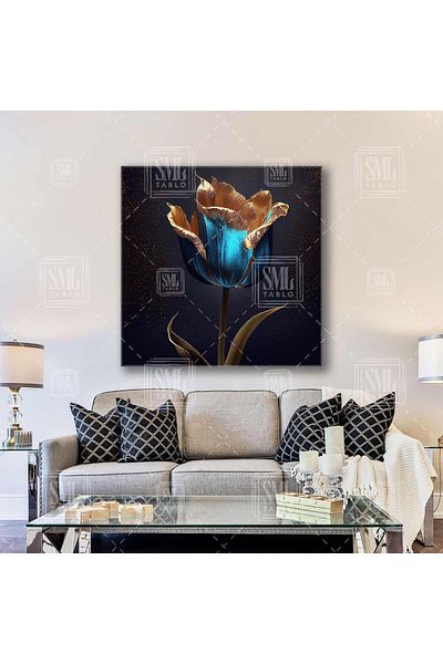 SML TABLO Auriu Detaliat Albastru Rose Gold Sclipici Pictură Decorativă Pătrată de Lux