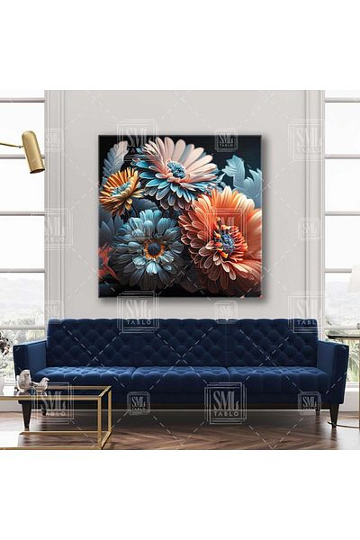 SML TABLO Buchet de flori Decor margaretă portocalie Pictură pătrată pe pânză
