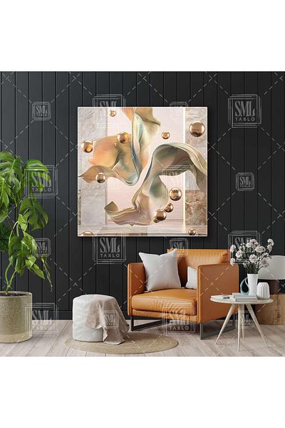 SML TABLO Gold Spheres Flying Silk Fabric Decorativ Modern Pătrat Canvas Art Print