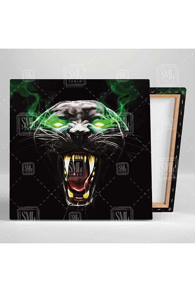 SML TABLO Charisma Panther Animal Jaguar Square Canvas Tablo cu lumină verde care se dănește prin ochii