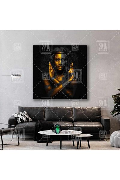 SML TABLO Pictură decorativă pătrată pe pânză pentru femei Amazon Rebel, aur și negru alb