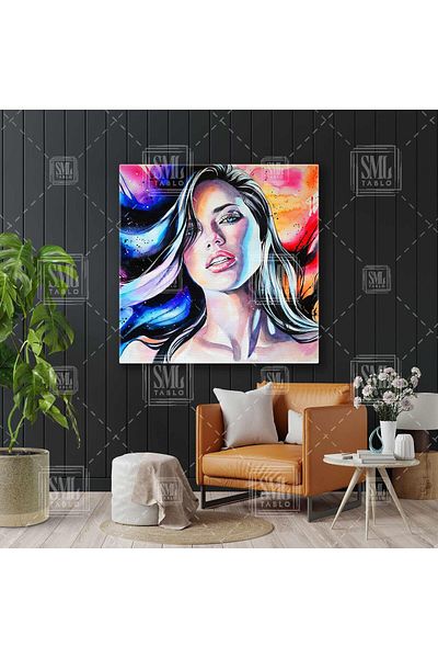 SML TABLO Πορτρέτο Adriana Lima Ακουαρέλα Ψηφιακή Τέχνη Τετράγωνη ζωγραφική σε καμβά