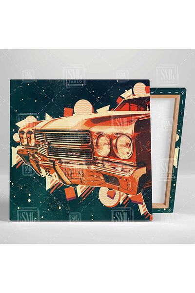 SML TABLO Ilustrație clasică mașină roșie Pictură pătrată decorativă retro pe pânză