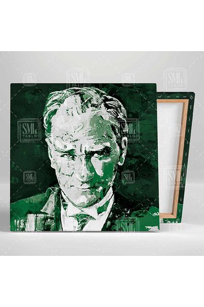 SML TABLO Mustafa Kemal Atatürk Verde Alb Bursaspor Pictură pătrată pe pânză