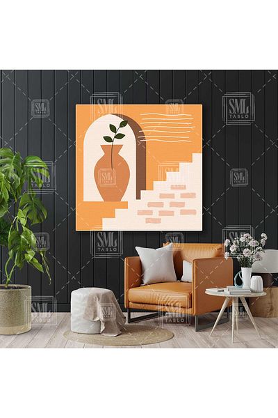 SML TABLO Ghiveci de culoare pământ și pictură pătrată pe pânză cu design Boho