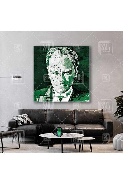 SML TABLO Mustafa Kemal Atatürk Verde Alb Bursaspor Pictură pătrată pe pânză
