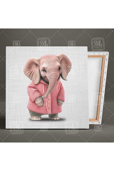 SML TABLO Pictură pătrată pe pânză pentru camera copiilor elefant drăguț cu pulover roz