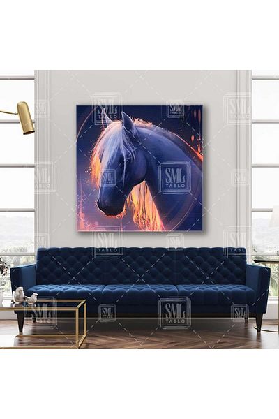 SML TABLO Noble White Horse Orange Light Reflections Ψηφιακό σχέδιο Ζώο Διακόσμηση Τετράγωνος πίνακας σε καμβά