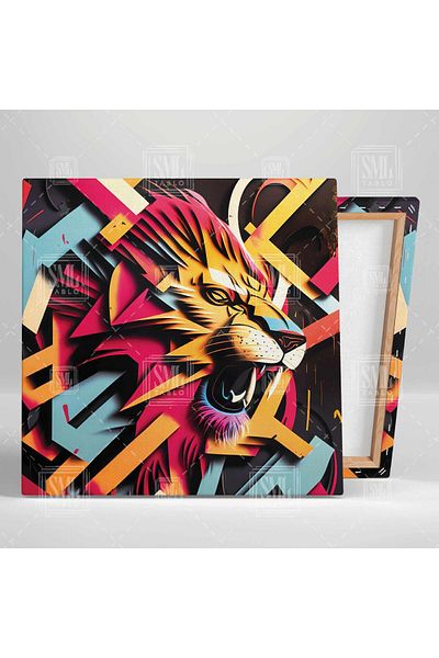 SML TABLO Graffiti Street Art Lion Illustration Τετράγωνος πίνακας σε καμβά