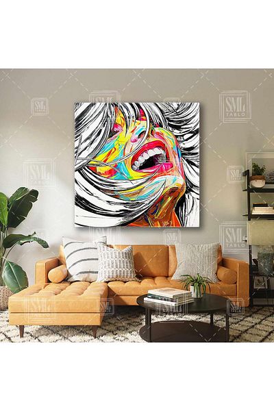 SML TABLO Ilustrație de femeie colorată cu păr în mișcare Portret Pictură pătrată pe pânză