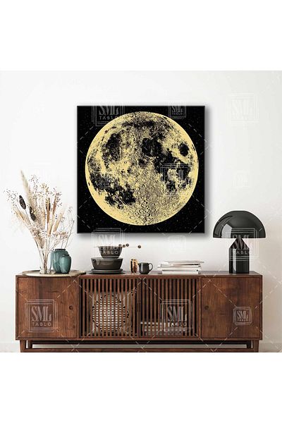 SML TABLO Gold Moon Surface Craters Stars Sky Galaxy Square Canvas Print