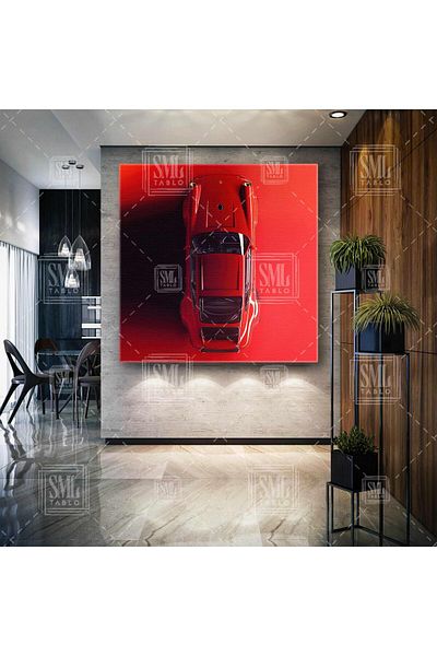 SML TABLO Вертикален принт на платно с легенда за класически автомобил Red Porsche