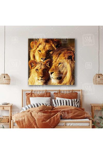 SML TABLO Charisma Lion Family Regele Pădurilor Tigru Cub Leu Animal Pictură pe pânză