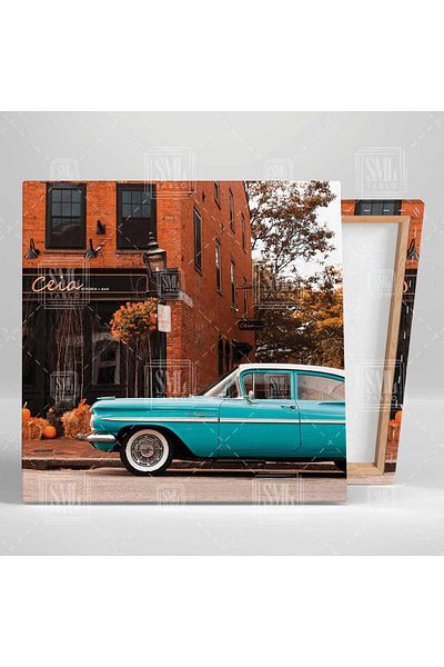 SML TABLO Nostalgic Blue Car 1959 Chevrolet Impala Square Canvas Print