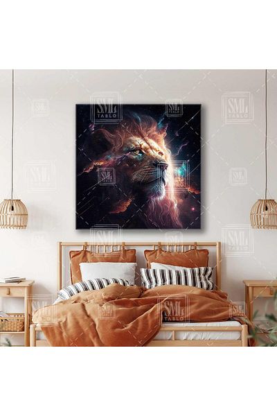 SML TABLO Regele pădurilor Leu Galaxy Stele Spațiu Spațiu Pătrat Pictură pe pânză