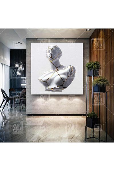 SML TABLO Statuie cu detalii aurii Torso Decorare Artă Pictură pe pânză pătrată