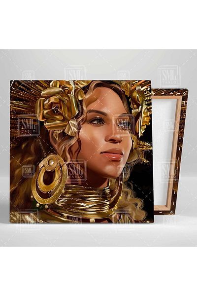 SML TABLO Beyonce Illustration Legend R&B Queen Τετράγωνος πίνακας σε καμβά με χρυσά αξεσουάρ