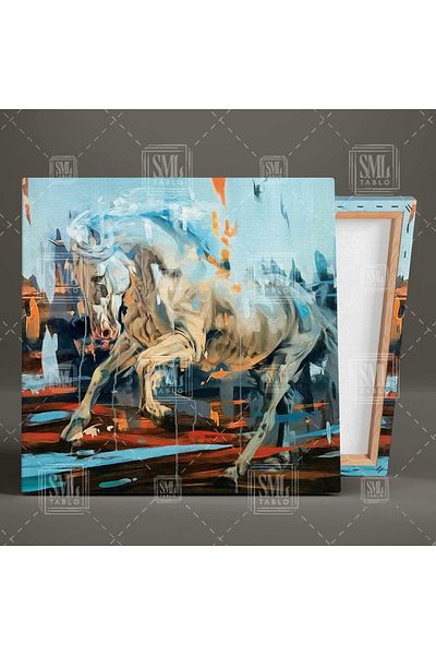 SML TABLO Orangutan Detaliat Running White Horse Brush Traces Decorativ Pătrat Canvas Art