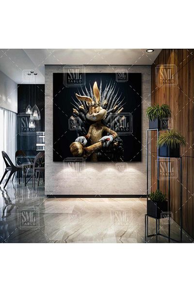 SML TABLO King Bugs Bunny που κατασκευάζει τετράγωνο καμβά με χρυσό κορώνα πούρο