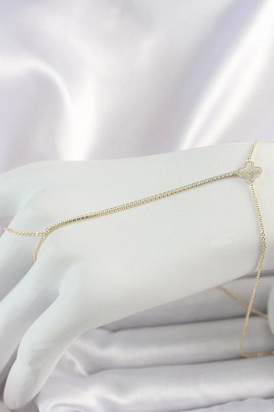 STOREMAX Brass Gold Color Waterway Zircon Stone Clover Model Women's Şahmeran