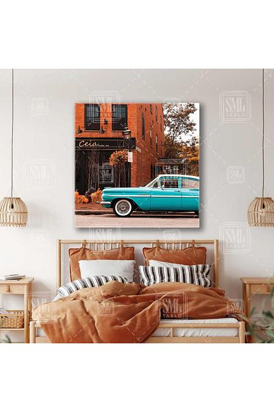 SML TABLO Nostalgic Blue Car 1959 Chevrolet Impala Square Canvas Print