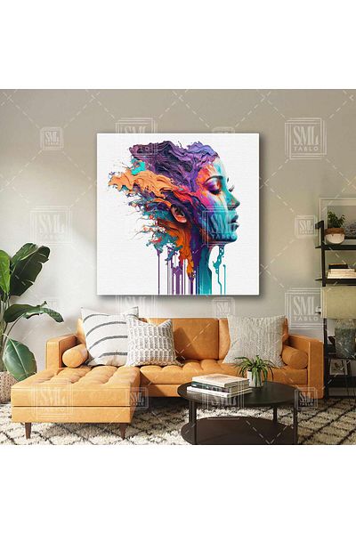 SML TABLO Vopsea violet și portocaliu care curge marmură artă portret feminin pictură pătrată modernă pe pânză