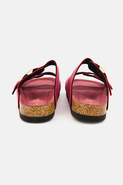 XOXO Women Big Buckle Slip On Slide Slipper, Maroon