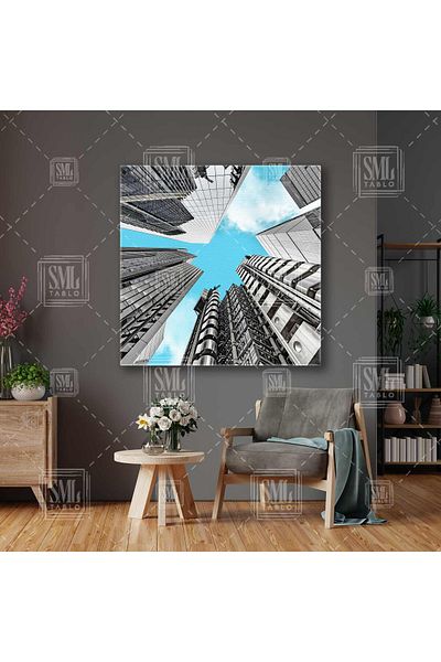 SML TABLO City Skyscrapers Sky Clouds Landscape City Square Canvas Painting