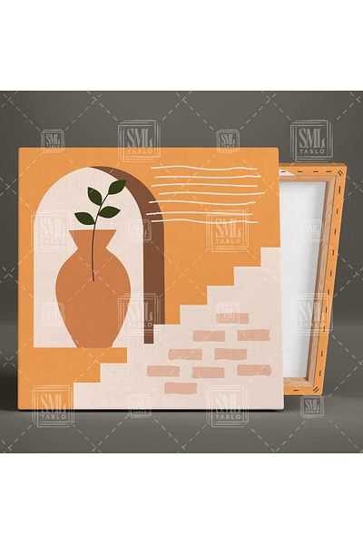 SML TABLO Ghiveci de culoare pământ și pictură pătrată pe pânză cu design Boho