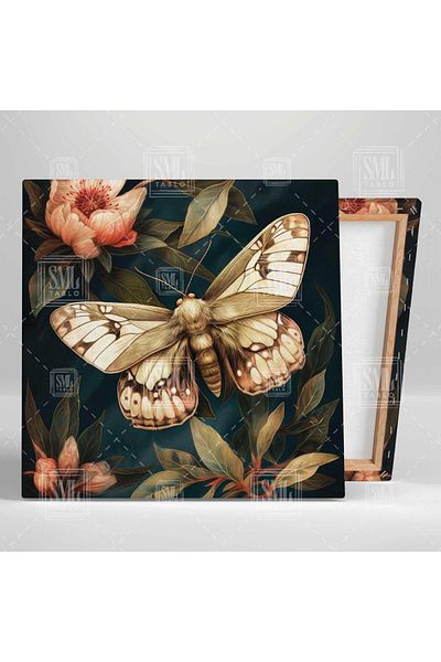 SML TABLO Pictură pe pânză pătrată decorativă vintage cu flori roz și fluture