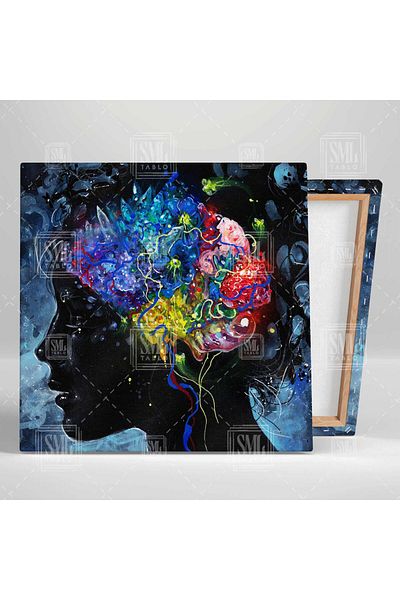SML TABLO Femeie înflorită în capul ei Gândire Mind Square Canvas Painting