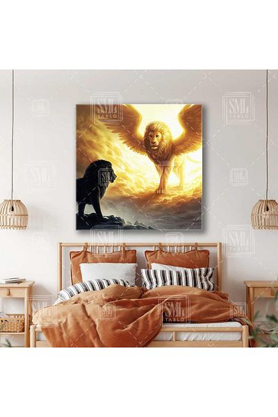 SML TABLO King of the Jungle Lion And Golden Lion με φτερά Ψηφιακό σχέδιο Τετράγωνος καμβάς