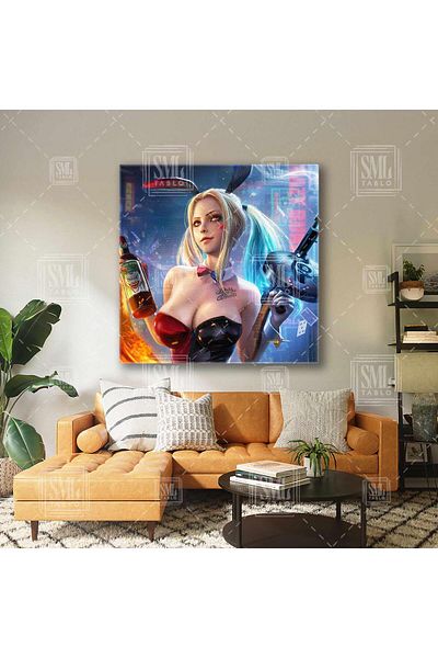 SML TABLO Ilustrație Harley Quinn Joker Lover Crazy Woman Dc Universe Pictură pătrată pe pânză