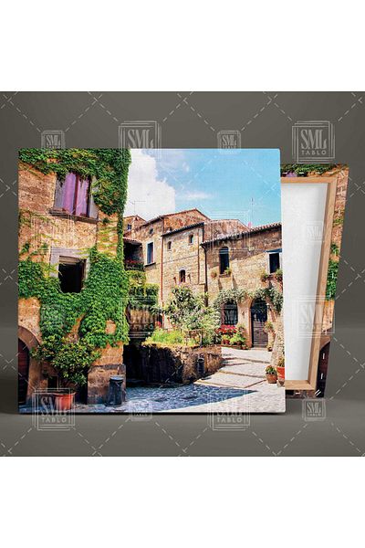 SML TABLO Italia Toscana Valley Houses Stone House Nostagic Decorativ Pătrat Canvas Print