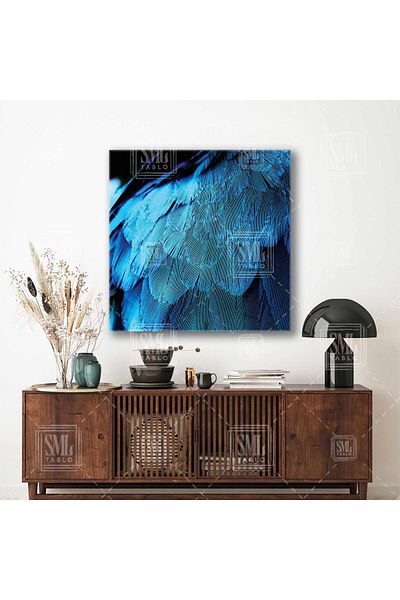 SML TABLO Pene de pasăre albastră Pene de pasăre Decor animal Pictură pătrată pe pânză