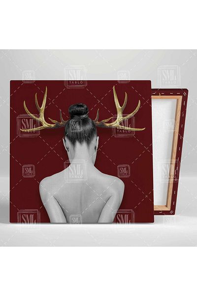 SML TABLO Detaliu de aur Spate curbat Femei Detalii aurii Bordeaux Modern Pătrat Canvas Print