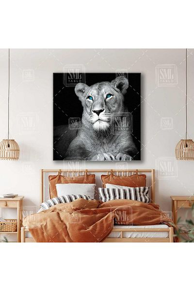 SML TABLO Regele pădurilor Ochi albaștri Leu nobil Decor animal Pictură pătrată pe pânză