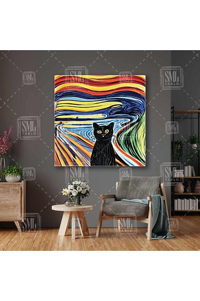 SML TABLO The Scream Table Cat Version Brush Stains Edvard Munch Square Canvas Print