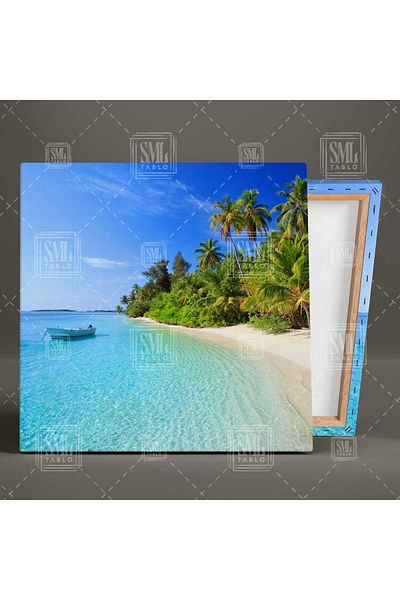 SML TABLO Maldive Coast Blue Sea Sun Vacanță Peisaj Natură Pătrat Pictură pe pânză