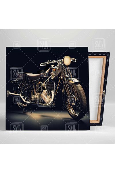 SML TABLO Tablou pătrat de pânză pentru motocicletă clasică cu detalii aurii
