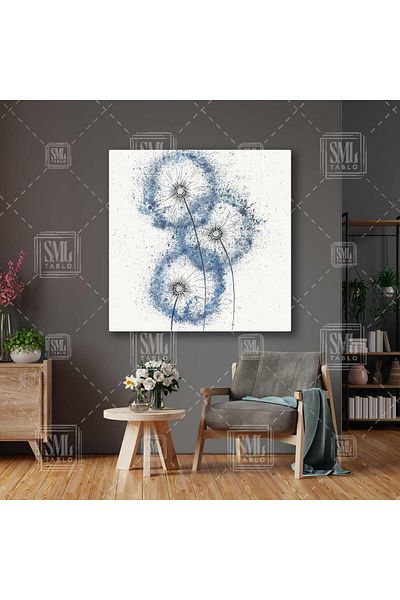 SML TABLO Dandeleon Blue Dandelion Φυτό Σχέδιο Εικονογράφηση Nature Square Canvas Painting