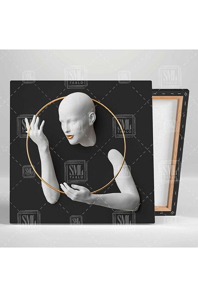 SML TABLO Златна кръгла рамка антрацитен фон декоративен квадратен печат на платно