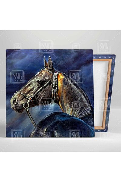 SML TABLO Noble Horse Λεπτομερής βούρτσα Αποτυπώματα Navy Blue Sky Animal Διακόσμηση Τετράγωνος πίνακας σε καμβά