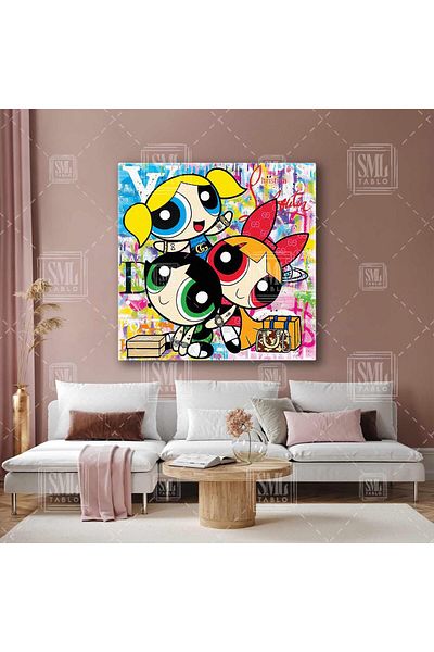 SML TABLO Power Puff Girls And Luxury Bags Τετράγωνος πίνακας σε καμβά
