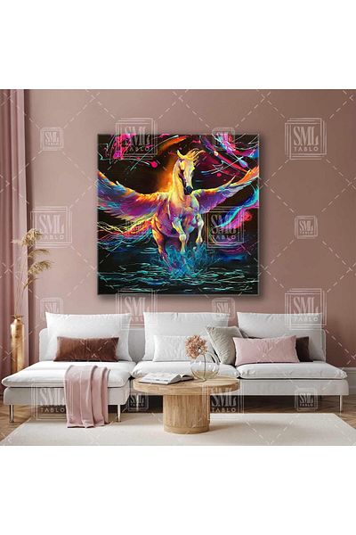 SML TABLO Culorile Neon Cal zburător cu aripi Noble Pegasus Mystic Square Canvas Art Print