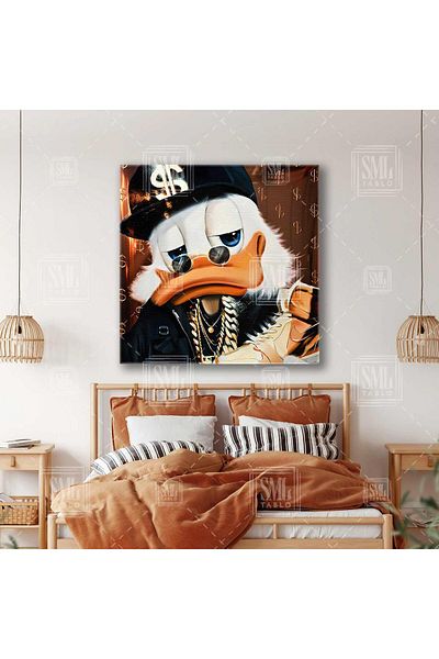 SML TABLO Duck Grafitti cu inserții de aur Cool Non-variant Uncle Illustration Pictură pătrată pe pânză