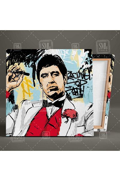SML TABLO Al Pacino Τραυματισμένο πρόσωπο ουλή προσώπου γκράφιτι Street Art Τετράγωνος πίνακας σε καμβά