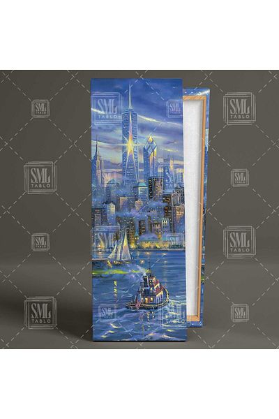 SML TABLO New York City Lights Sailboats Panoramic Vertical Canvas Painting