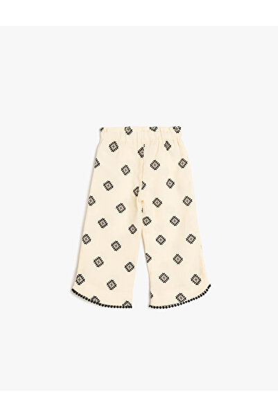 Koton Patterned Elastic Wide Leg Cotton Trousers