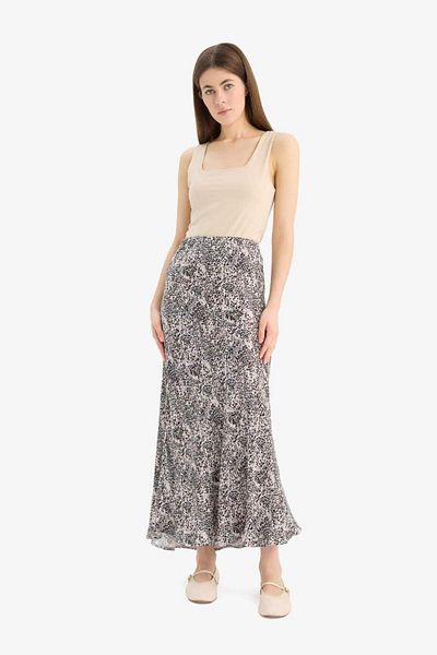 DeFacto New Season A-Line Leopard Patterned Regular Waist Midi Satin Skirt